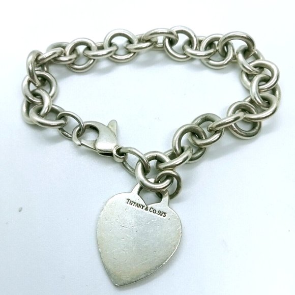 Sterling Silver Tiffany Heart Tag Charm on 7 Inch Silver Bracelet